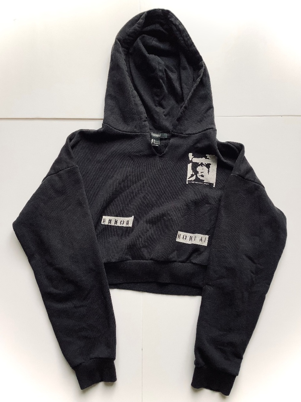 Rare Forever 21 MORTAL ERROR Black Cropped Hoodie
